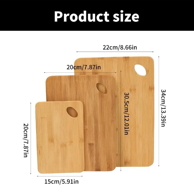 Set of 3 Double Sided Bamboos Chopping Boards Multipurpose Cutting Board for Meat Vegetables and Fruit Kitchen Tool