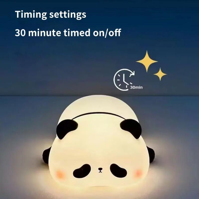 USB Rechargeable Panda LED Night Light Touch Sensor Silicone Patting Lamp Cartoon Children's Nightlight Toy Gift Bedroom Decor