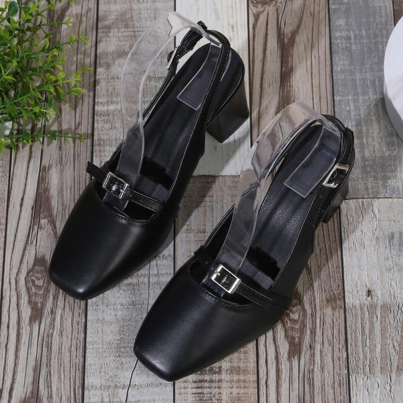 

Простые туфли Мэри Джейн на высоком каблуке с квадратным носком, новые сандалии с закрытым носком, женская летняя обувь, милая юбка 42 чёрный