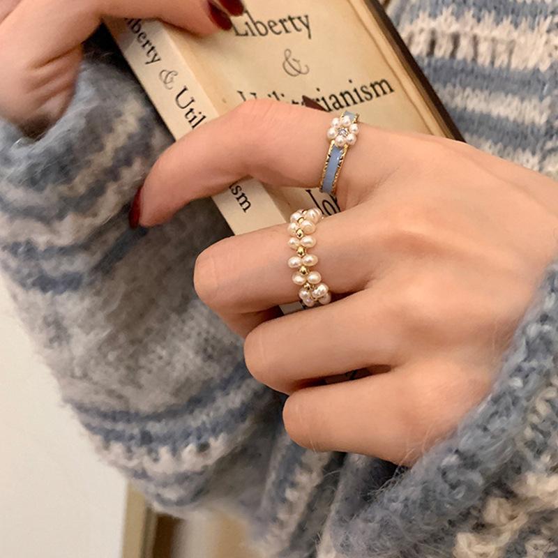 Niche Pearl Flower Drip Glaze Women's Ring 2023: Trendy Statement Index Finger Jewelry In Ins Style