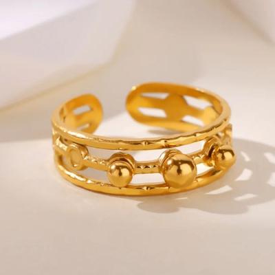 Bagues Multi-couches Perles Pour Femmes Couleur Or Acier Inoxydable Géométrique Bague Ouverte Perles Bijoux Cadeau Mariage Noël