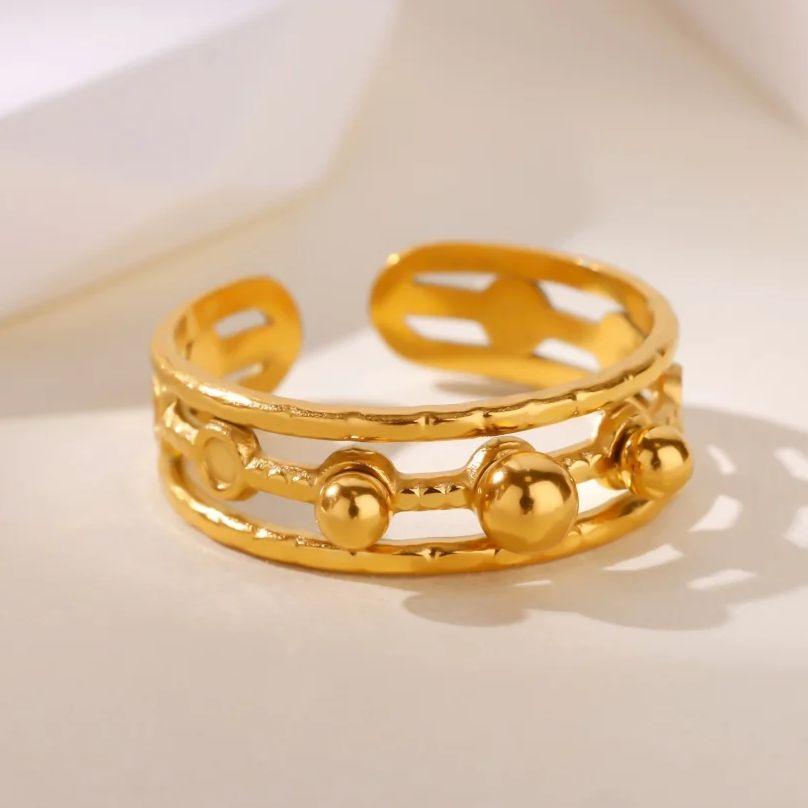 Multi-layered Bead Rings For Women Gold Color Stainless Steel Geometric Bead Opening Ring Wedding Christmas Jewelry Gift