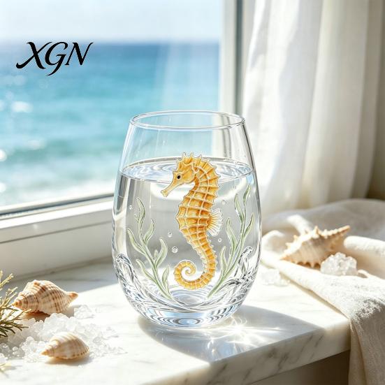 Personalized Daily Use Glassware Stemless Wine Glasses with Marine Animal Pattern, 420ml Capacity, High Borosilicate Halloween Themed Drinking
