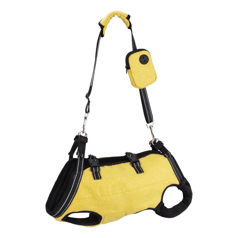 Tiergestützte Rehabilitationsübung für behinderte Hunde. Verstellbare Hundeleinen für Brust und Rücken des Hundes