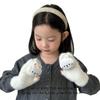 Girls' Winter Plush Rabbit Gloves: Warm, Touchscreen-Compatible, Half-Finger Flip-Top with Fleece Lining