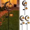 Autumn Festival Pathway Ornaments Solar Halloween White Ghost Pumpkin Moon Garden Stake Light, Waterproof LED Festive Yard Decorations for