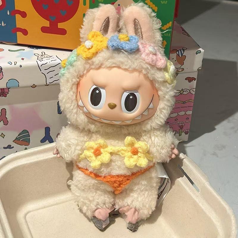 Pro 17cm panenku Labubu Oblečení Slunečnicová Červená Květina Tlukot Srdce Makronka oblečení labubu roztomilé oblečení labubu