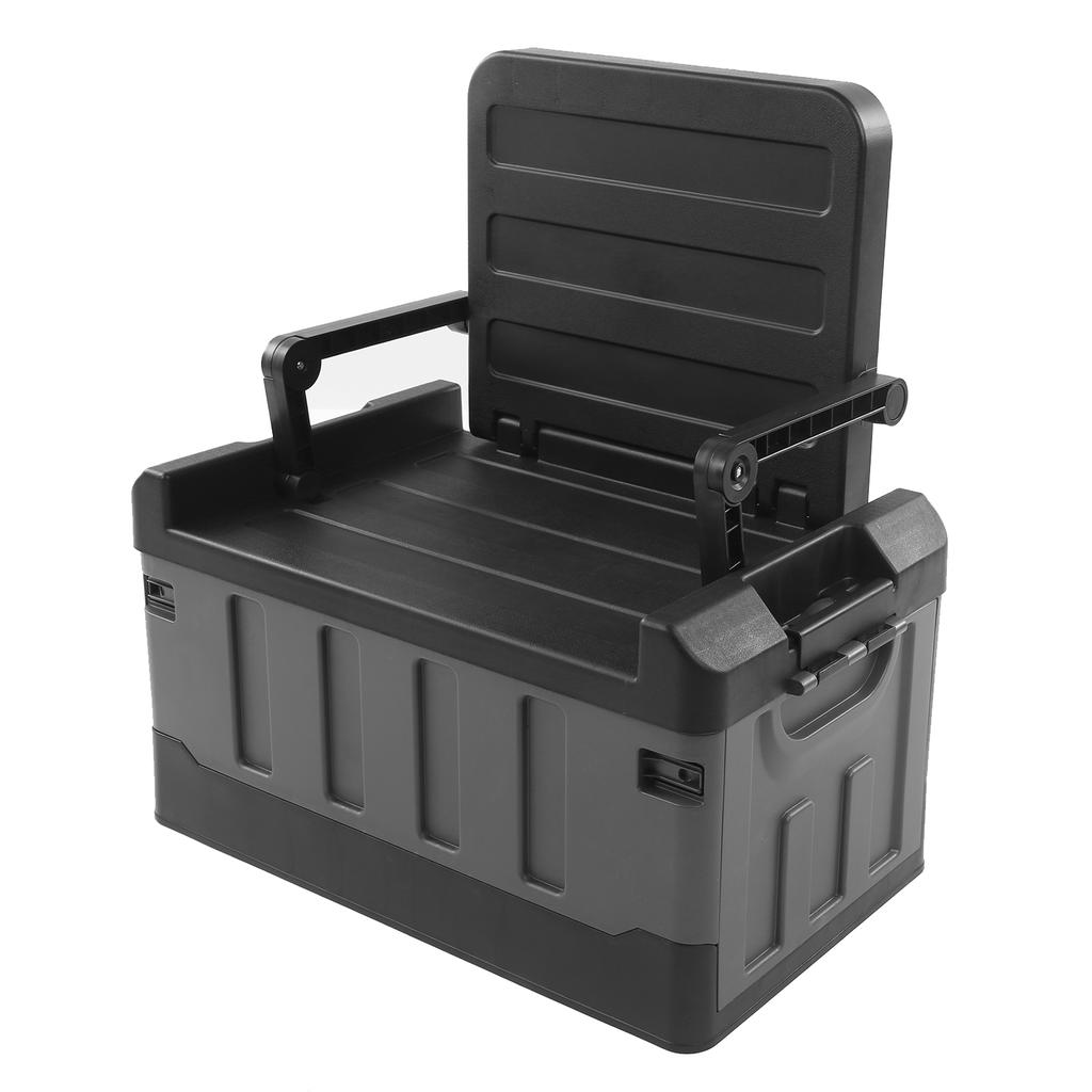 Collapsible Car Storage Box Setting Chair 2 In 1 Foldable Trunk Container Matt Black for Home Travel Fishing Camping