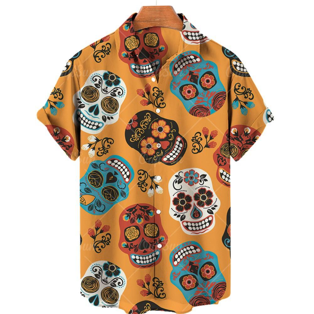 Camicia da uomo alla moda Top Nuova Multicolore Personalizzata Stampa Teschio 3D Manica Corta
