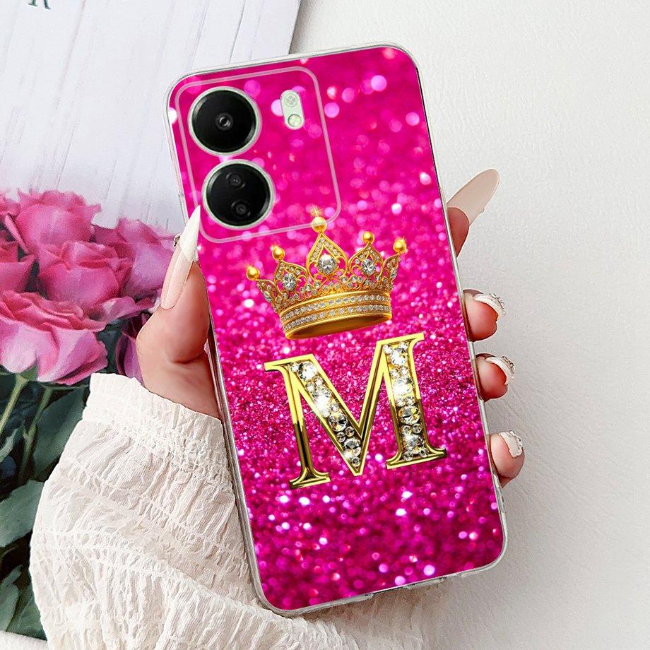 For Xiaomi Redmi 13 13C 4G 5G Soft Silicone Phone Case Crown Letters Initials Cover For Redmi13c 13 C Realme13 Clear Back Cover