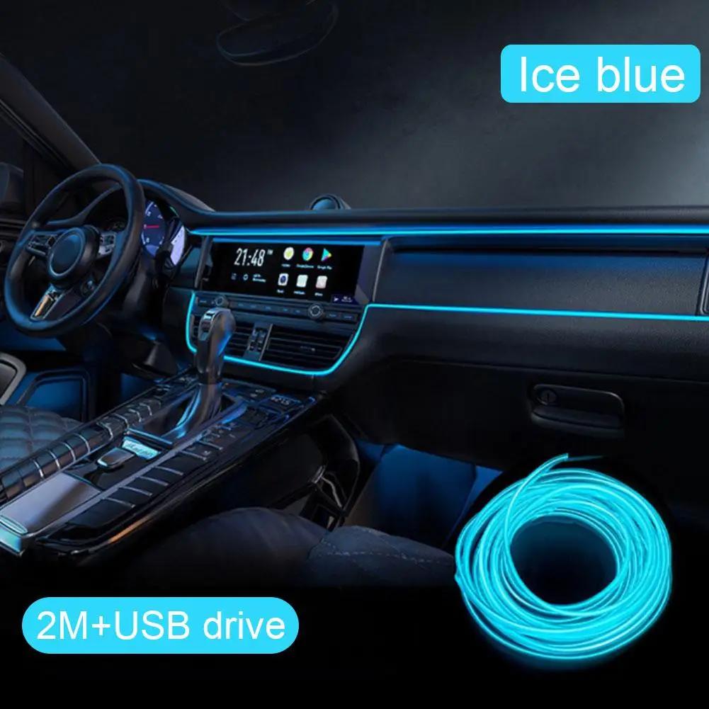 2m Car Interior Atmosphere Lighting LED Strip 5V DIY Line USB Light Cold Auto Lamp EL Tube Decoration Ambient Flexible With S9X1