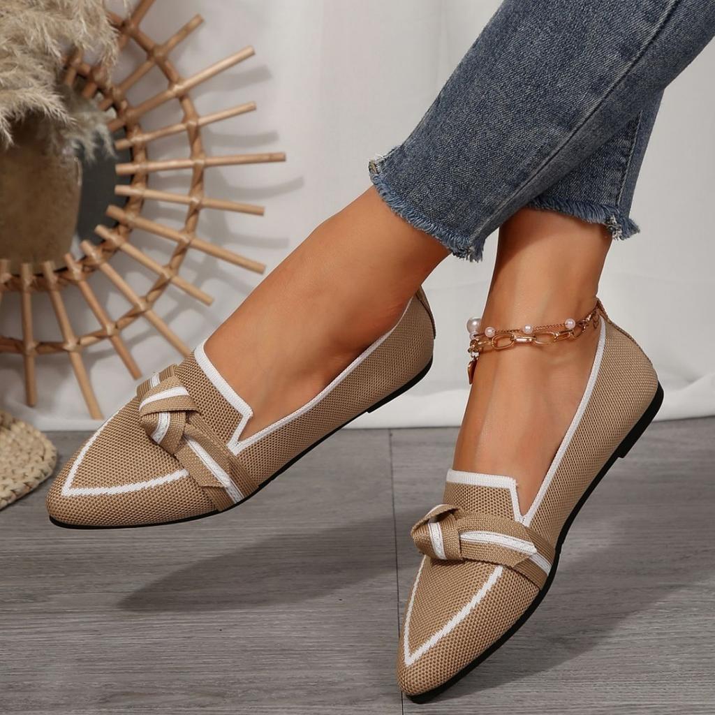 Knitted Shallow Mouth Single Shoes Women's Soft Sole Lightweight Bow Breathable Lazy One-pedal Inner Height-increasing Single Shoes
