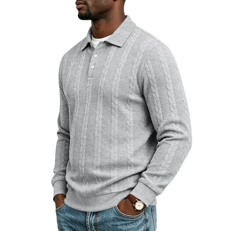 Men S Autumn Simple Polo Sweatshirt Long Sleeve Knit Solid Color