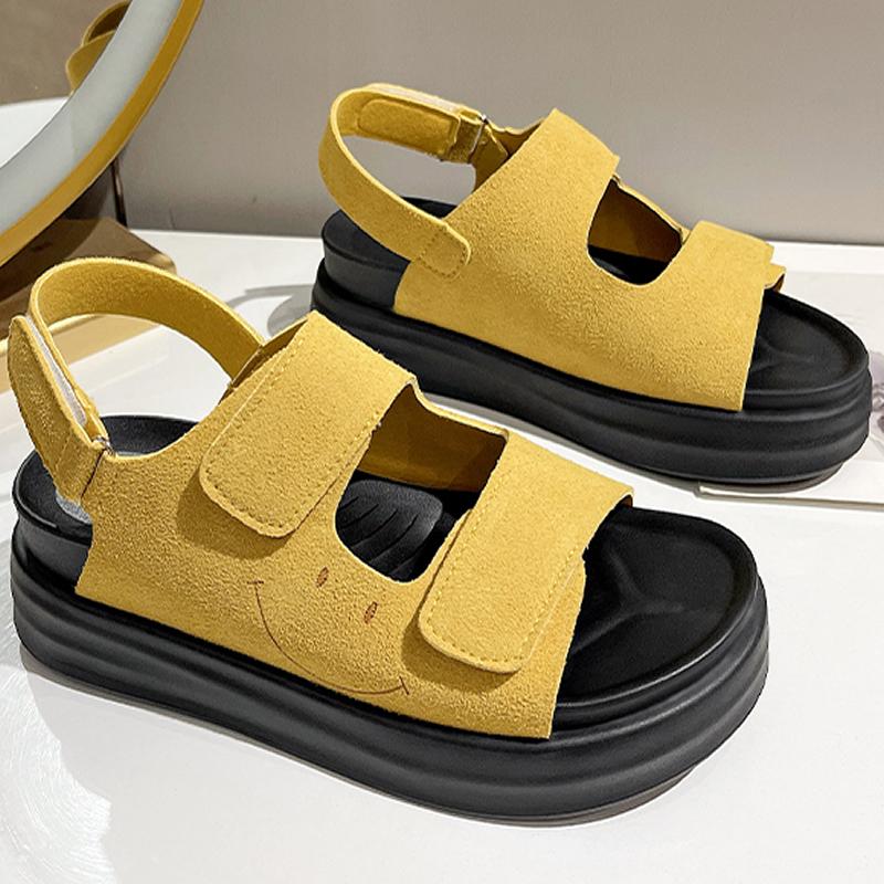 

Summer New Roman Style Thick Bottom Sandals Women s Slip-On Beach Shoes Retro Magic Tape Strap Buckle Flat Heel Ladies Sandals 42 жёлтый