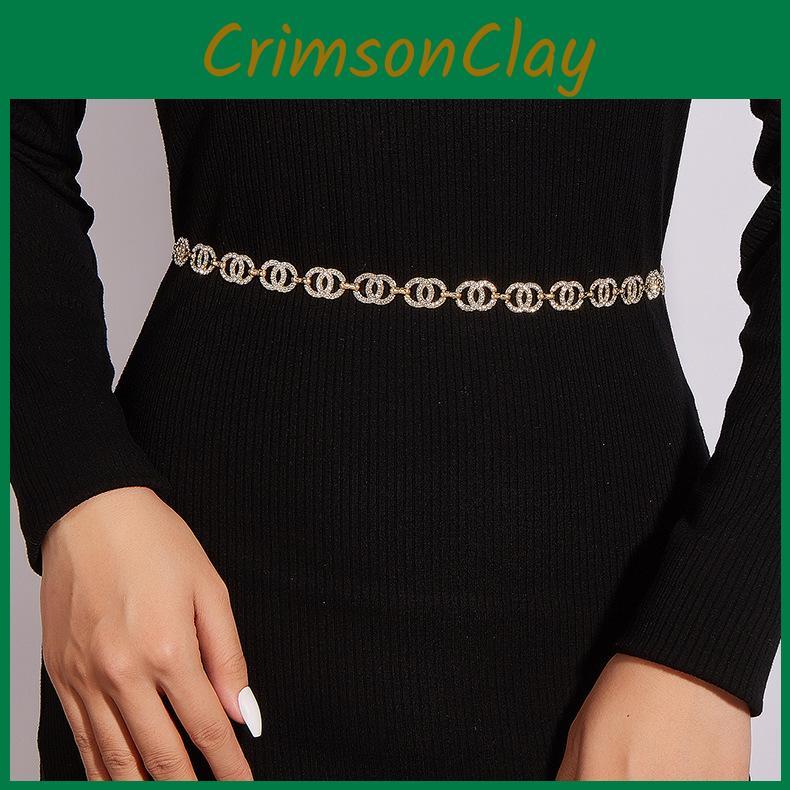 Rhinestone Double Fine Circle Shape Waist Chain Dress Waist Decoration Cinching