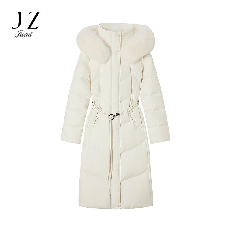 

JUZUI Женское длинное пуховое пальто с воротником из лисьего меха L (116-125 lbs)
