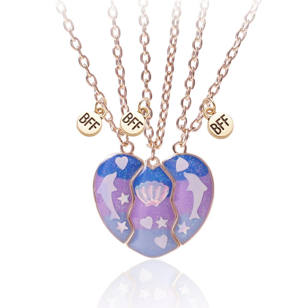 3 Pcs/set Best Friends Pendant Necklace For Woman Magnetic Adjustable Rainbow Daisy Lover Broken Heart Chain BFF Jewelry Gifts