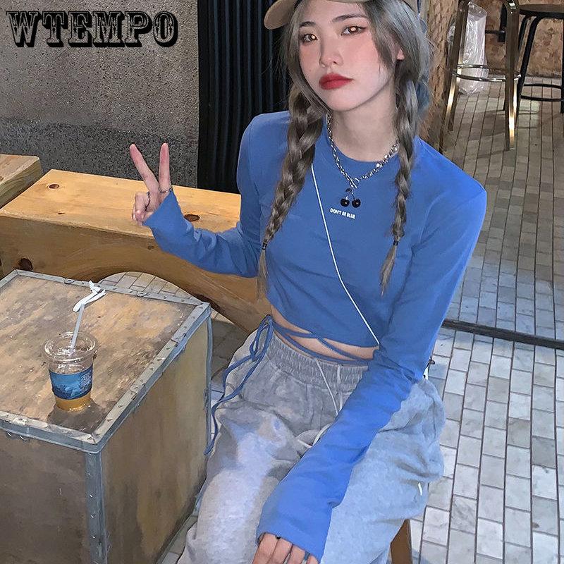 Langarm T-Shirts Frauen Cropped Ins Prevalent Bandage Tops Harajuku Ulzzang Street Spring Girl Causal Slim Shirts