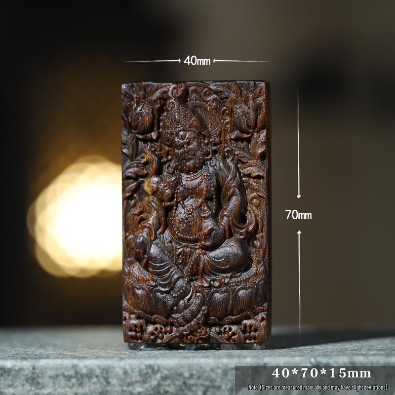 Kinan Agarwood Relief Carving Pendant: Single-Sided Yellow Wealth Chinese-Style Necklace