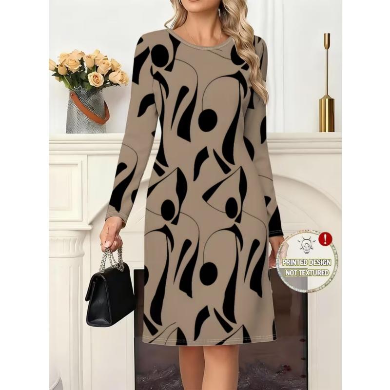 Damen-Pulloverkleid mit Aufdruck, Rundhalsausschnitt, Oversize, bequem, für Herbst/Winter