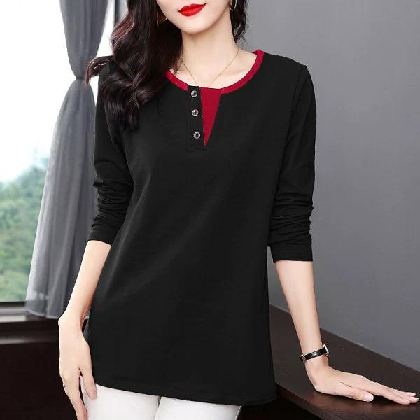 Pressed Long Sleeved T-shirt for Women, Mid To Long Length Top, Base Shirt