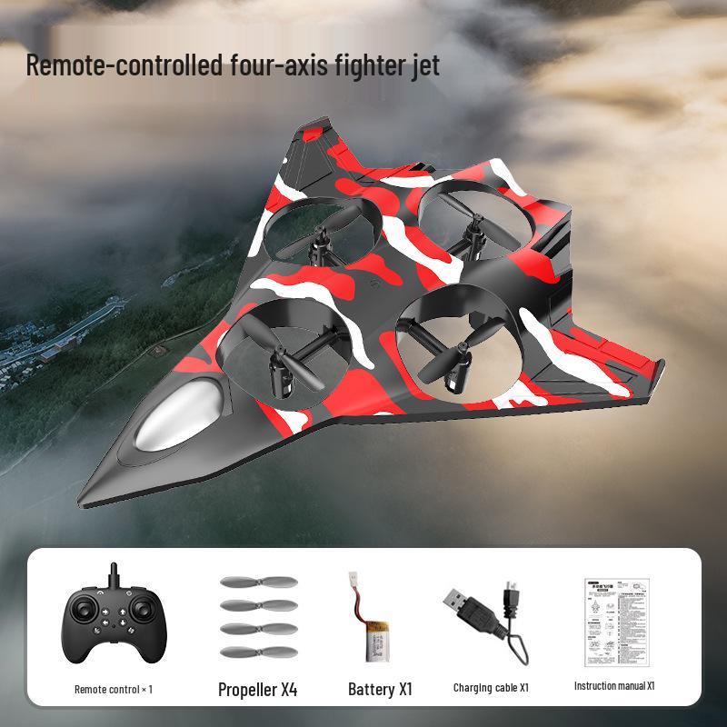Drop-Resistant Four-Axis Remote Control Drone - Fighter Jet Design, Fixed-Height Flip Function, Children's Toy Aircraft.