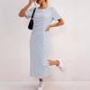 Spring and summer, new European and American, split design women's fashion striped jumpsuit