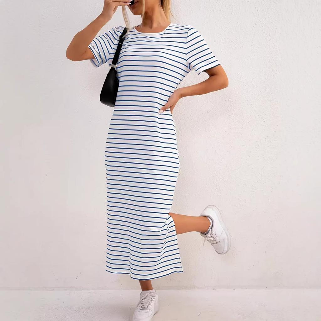 Spring and summer, new European and American, split design women's fashion striped jumpsuit