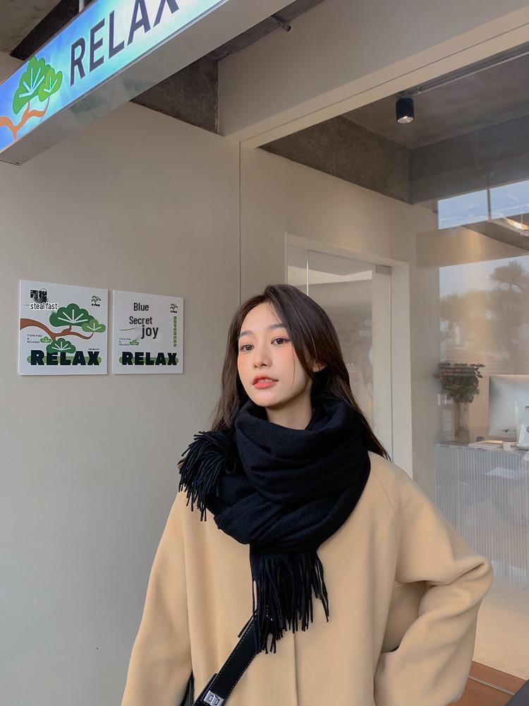 White Cashmere Scarf: Thickened, Solid Color, Versatile for Women & Men, Perfect for Autumn & Winter