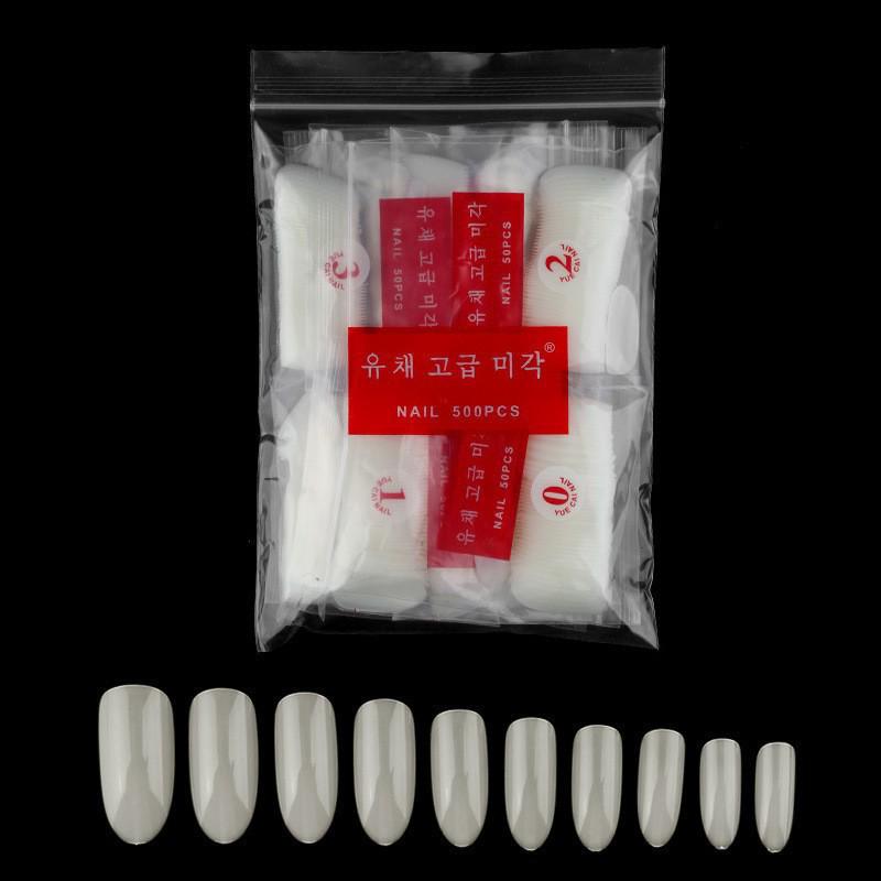 Korean Oval Full Cover Transparent Nail Tips – 500 Pcs Natural White Round Head