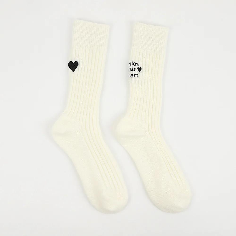 1 pár Podzim Zima Hrubé Teplé Roztomilé Dámské Ponožky Bavlna Korejská Vlna Proužek Designové Ponožky Střední Délky Kawaii Ležérní Harajuku Dámské Ponožky