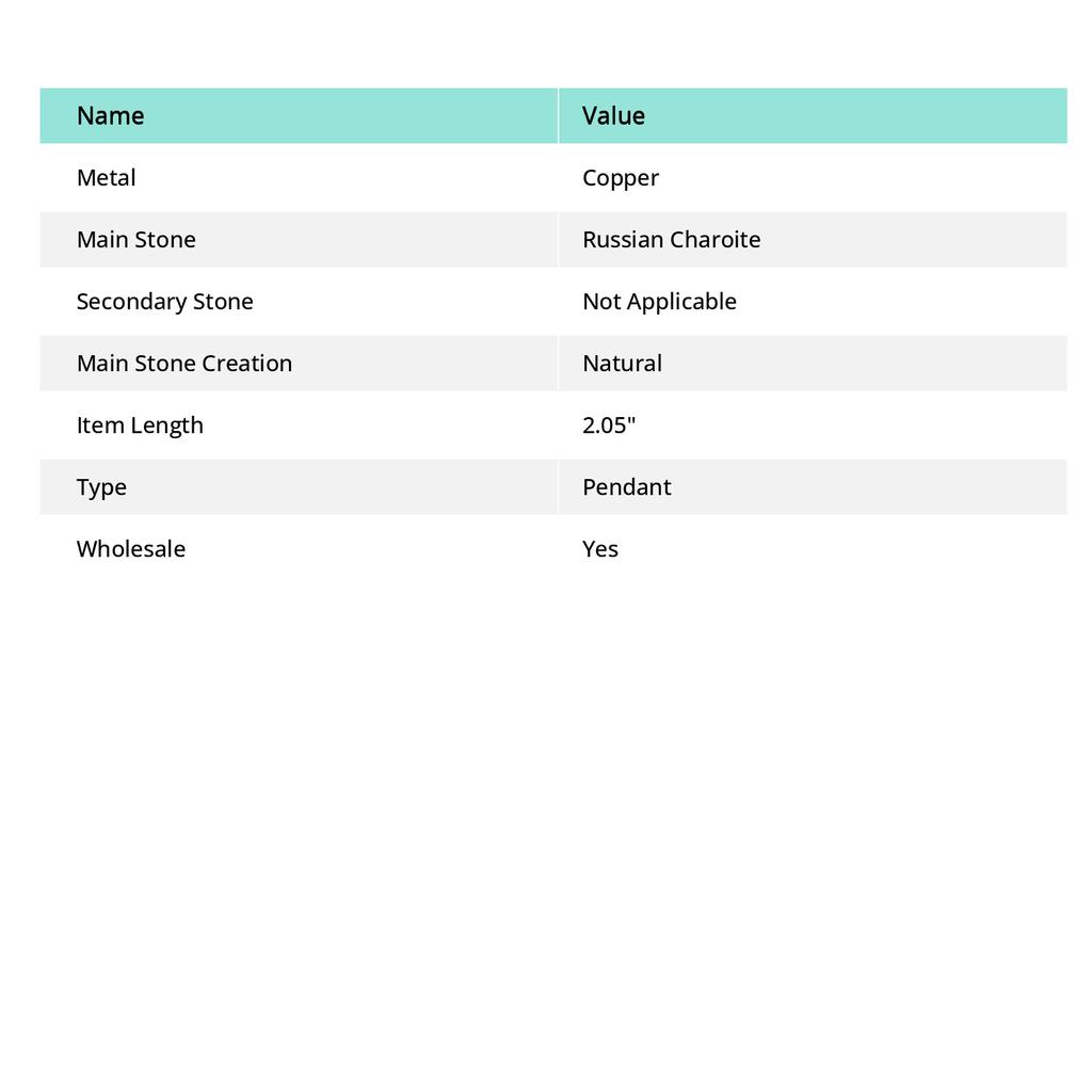 Russian Charoite Gemstone Copper Wire Wrap Jewelry Pendant 2.05" a8e82