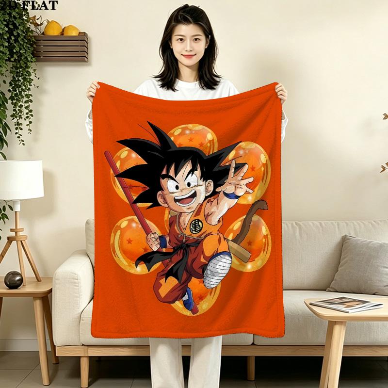 1PC Son Goku Patterned Flannel Blanket Suitable For All Seasons For Home Decor Warmth And Comfort Gifts Holiday Present
