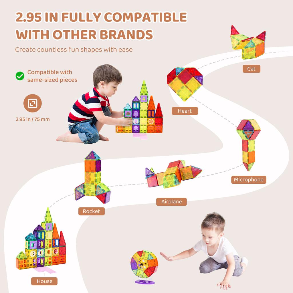 SucceBuy 181PCS Magnetic Tiles for Boys Girls Magnetic Blocks Building Set for Toddlers Educational Toys Kids Montessori Gifts
