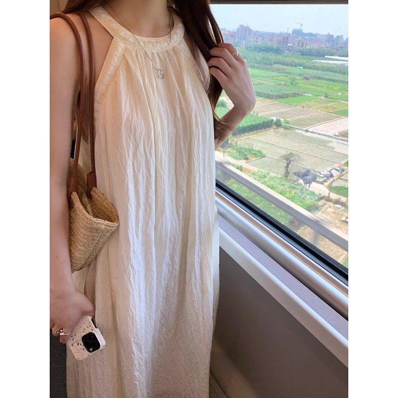 Pure Color Sleeveless Off-Shoulder Halter Maxi Dress - Summer Fairy Casual Bell-Shaped Style