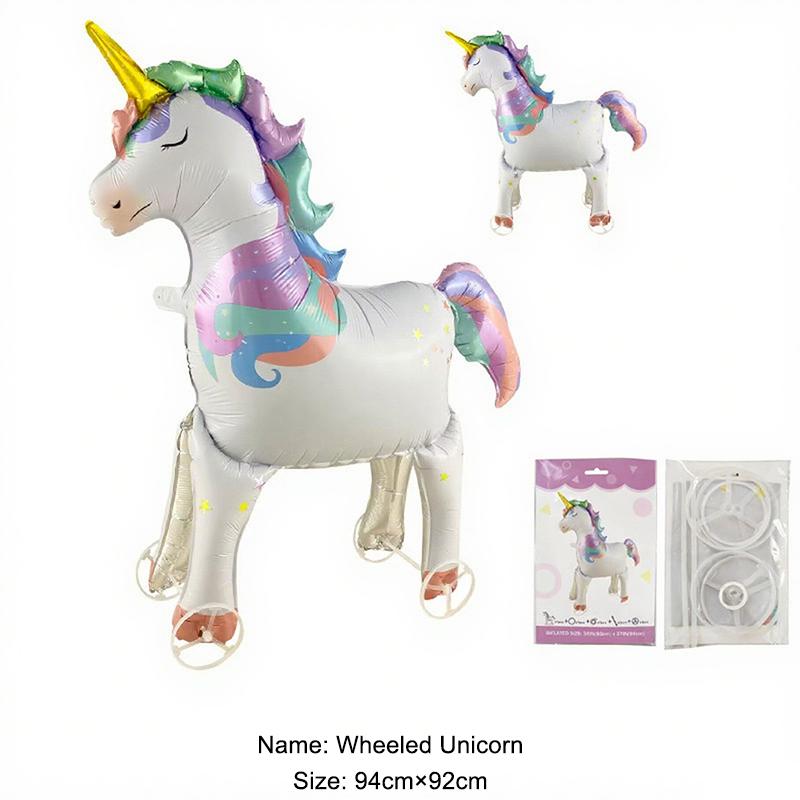 Cartoon Animals Stand Up Aluminum Film Balloons With Wheels Unicorn Tiger Giraffe Elephant Dinosaur Birthday Party Decoration