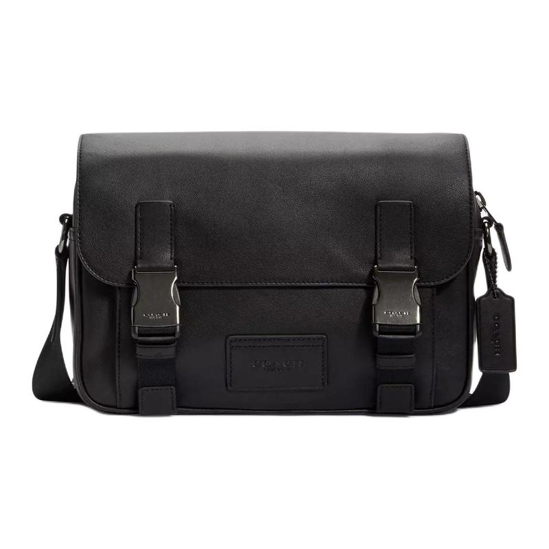 

COACH Track 27 Solid Color Simple Flip Cowhide Messenger Bag Shoulder Crossbody Bag Medium Men s Black чорний