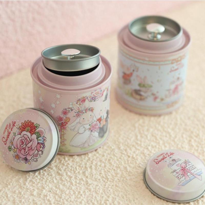 Cartoon Jellycat Rabbit Suitcase Storage Tin Candy Cookie Box Round Metal Jewelry Organizer For Wedding Birthday Party Gift Box