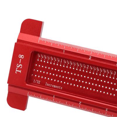 TS-8 Woodworking Hole Ruler Aluminum T Shaped Measuring Tool Scriber for Hardware(Red )