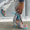2022 Newest Women'S Sexy High Heels Sandals Female Cross-Tied Square Toe Summer Party Shoes Ladies Fashion Footwear Blue Black