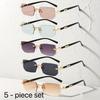 5pcs Unframed Metal Fashion Glasses for Men Women Classic Retro Trendy Party Casual Street Style Pography Eyewear