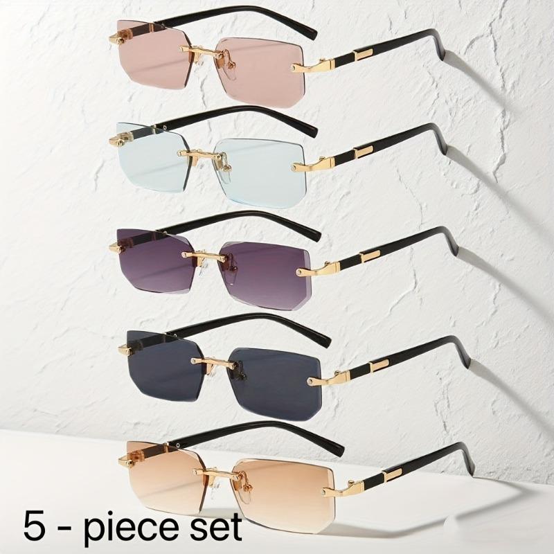 5pcs Unframed Metal Fashion Glasses for Men Women Classic Retro Trendy Party Casual Street Style Pography Eyewear
