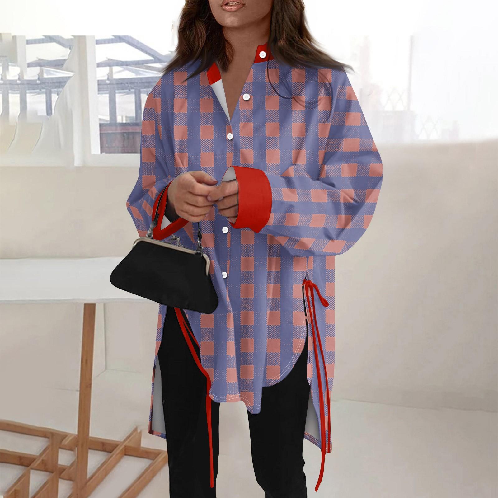 

Модная повседневная однотонная рубашка с длинными рукавами и лацканами свободного типа для женщин XXXL