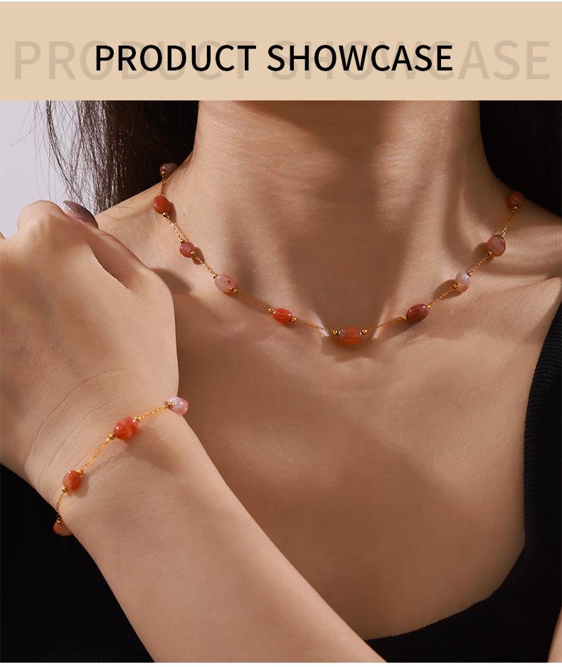 Elegant Chinese-Style Agate & Titanium Steel Beaded Jewelry Set