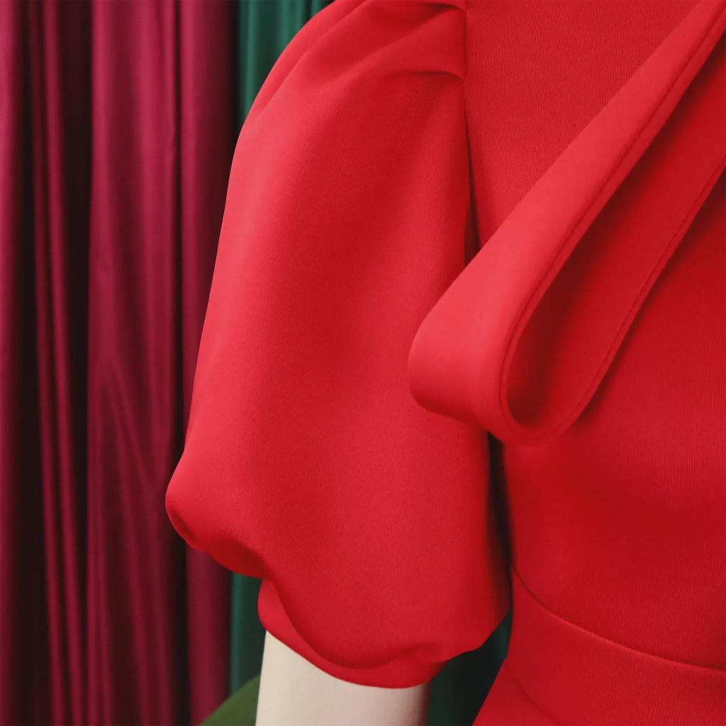 2024 Summer European & American Short-Sleeve Tie-Bow Puffy Banquet Dress