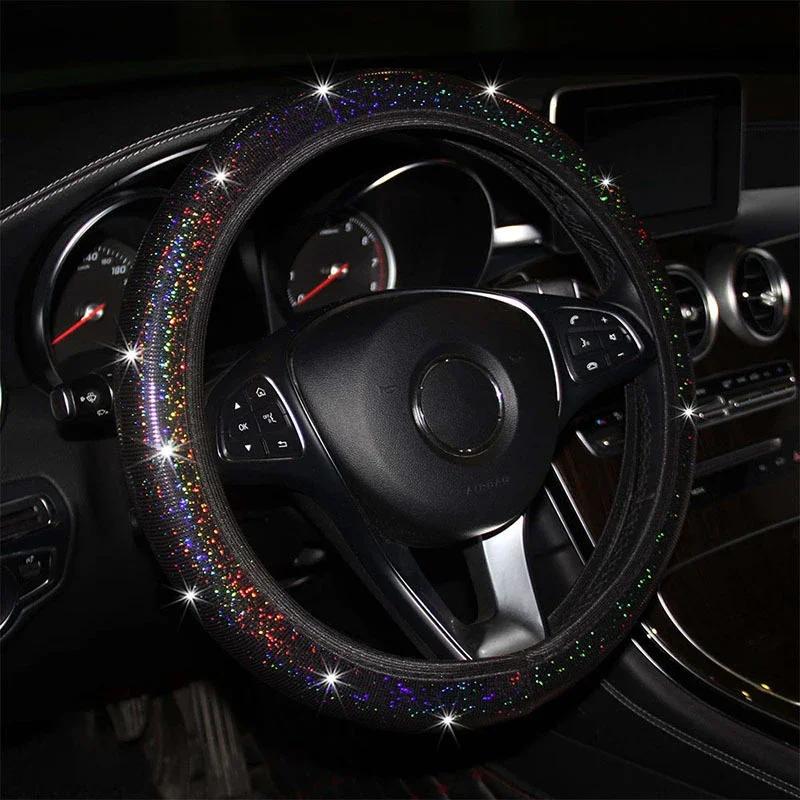 Car Universal 37/38cm Steering Wheel Cover Elastic Handle Cover Colorful Bronzing Diamond BlingBling Steering Wheel Accessories