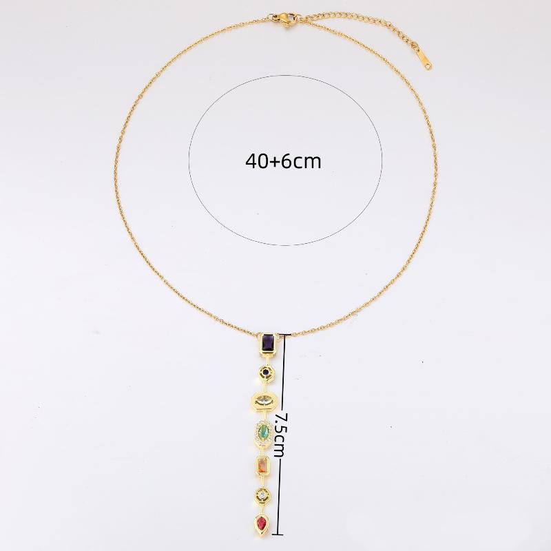 Retro Style Colorful Zircon Tassel Irregular Splicing Long Necklace Light Luxury Pendant Collarbone Chain For Women Jewelry