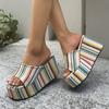 Women's Wide Width Stripe Slides, Platform Wedge Slippers, Autumn Outdoor Mules for Women