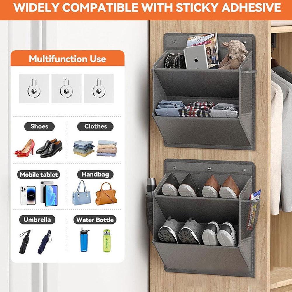 Over Door Storage Organizer Wall Mounted Shelf Multiuse Hanging Bags Shoe Rack Accessory Organizer Space Saving Sturdy Frame