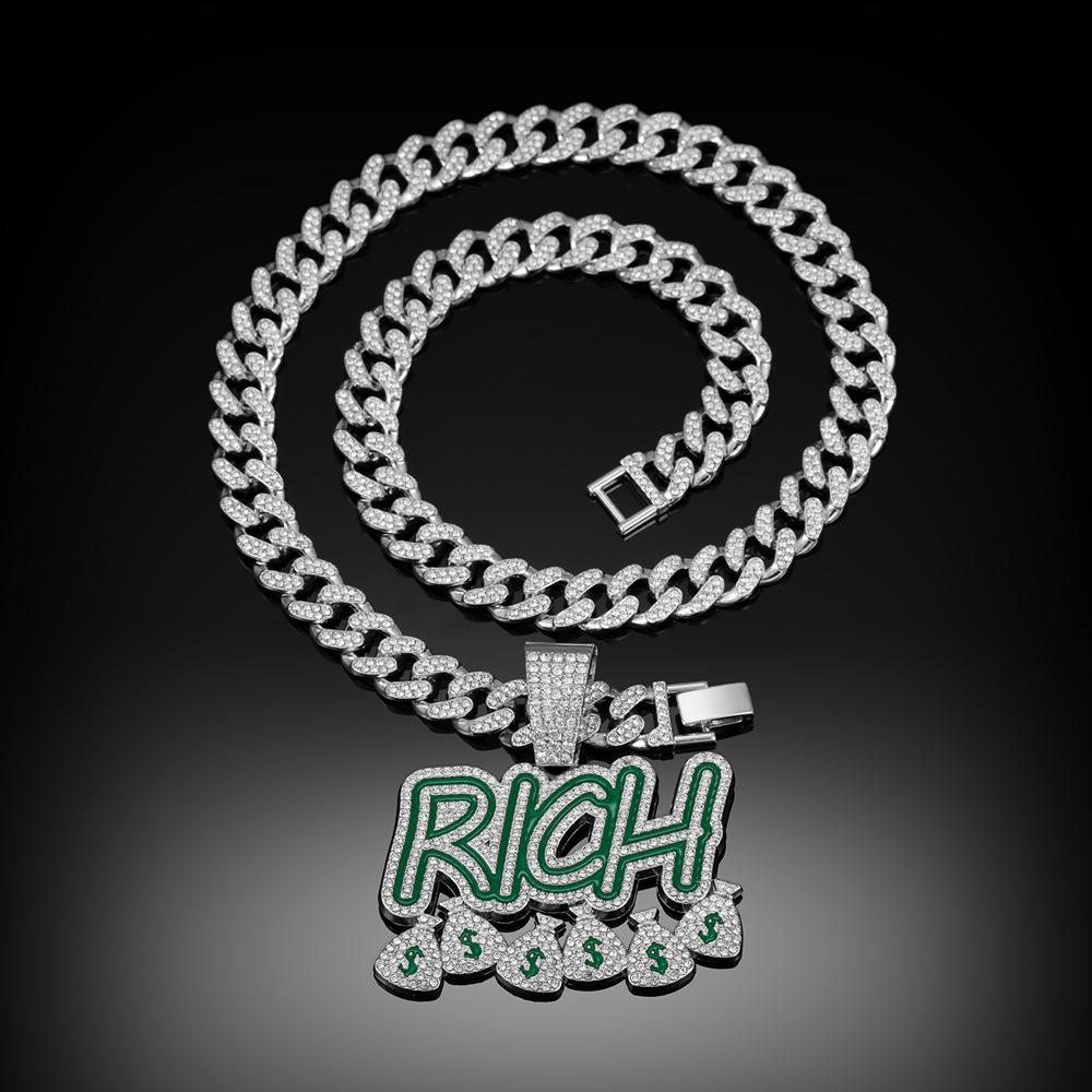 Hip Hop Men Women Become Rich Money Bag Pendant NecklaceWith 13Mm Miami Cuban Link Chain Necklaces Trendy Dollar Sign Neck Wear